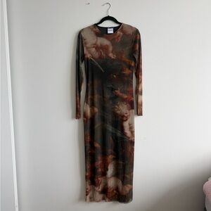 Zara Rubens Angel Art Print Mesh Maxi Dress Size M